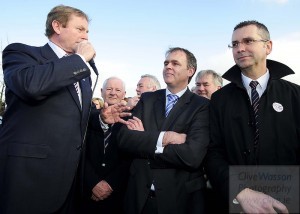 Enda  Kenny on the campaign trail in 2011 in Donegal flanked by candidates Dinney McGinley, John Ryan and Joe McHugh. Photo Clive Wasson