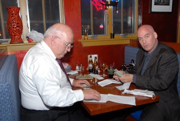 Former Donegal Football Club NY Chairman & 2012 Donegal Association of NY "Man of the Year", Jimmy McGonagle and Team Manager Pat McGill hard at work at Donegal GFC NY annual banquet.