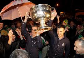 Jim McGuinness and Michael Murphy arriving in The Diamond in 2012 with the Sam Maguire cup.