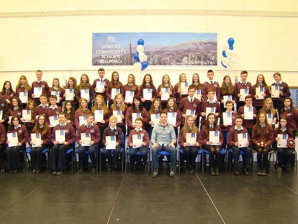 003.jpg   P.E. and Sports Award Winners with Shane Mc Laughlin and Principal, Mr. Andrew Kelly.