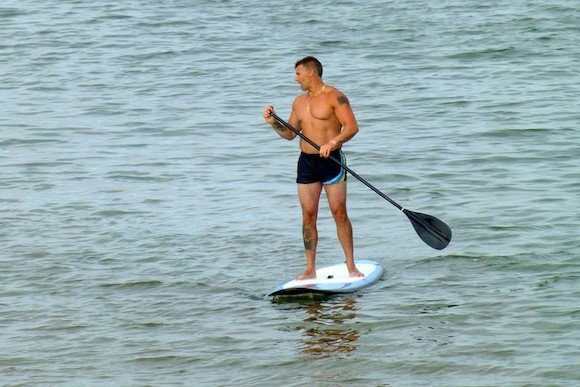 A man out Stand-Up Paddleboarding at Rathmullan today. Pic courtesy of Adventure One Surf School