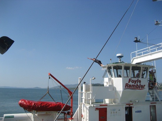 The Foyle Rambler ferry being used as a diving board!