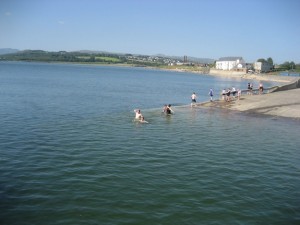 Swimmers at the pier in Buncrana before the ferry docked. PIcture by Brendan Flanagan.