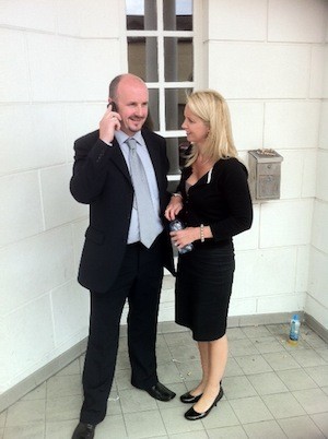 John G Larkin and his wife Honey outside Letterkenny Courthouse after yesterday's case.