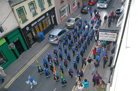 Donegal Town Community Band marching up Quay St Donegal Town last night