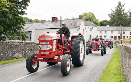 Alan Robb leads the charge through Newmills at the Drumoghill NS Tractor Run.