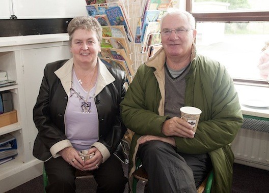 Anne Roarty and William Ramsey enjoying a quick cuppa before the start of Saturday's Tractor Run in aid of Drumoghill NS.