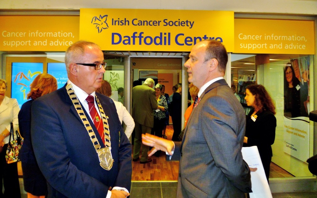 Letterkenny Town Mayor, Cllr Paschal Blake and Mark Mellet, Head of Fundraising for the Irish Cancer Society 