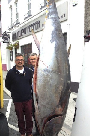 Kelan McMichael and Kieran Davis with the huge fish.