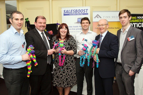 Pictured at the Donegal County Enterprise Board Business Networking Showcase in the Clanree Hotel on Friday last were from left Pauric Hilferty of Greenlight Media, Councillor Ciaran Brogan, Emer Johnston of Imagine if Only, Denis Finnegan of Finn Media, CEO of Donegal County Enterprise Board, Michael Tunney and Joseph Doohan of Finn Media.