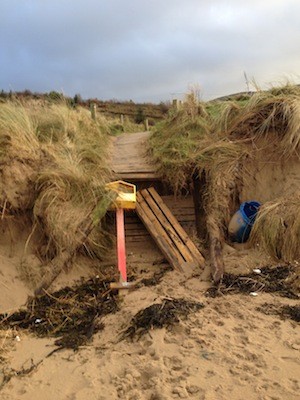 The collapsed walkway at Lisfannon beach.