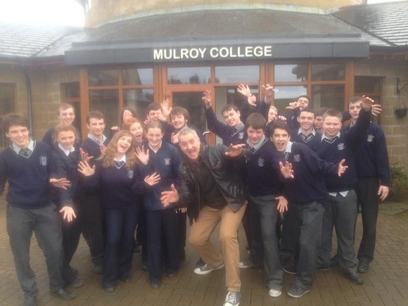 Dessie Gallagher with students from Muroy College.
