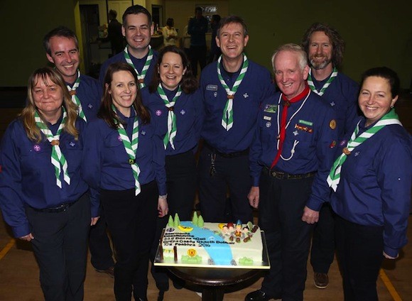 Errigal Scout County Commissioner, Dessie Taylor with some of the newly Invested leaders from the recently formed Gweedore Scout Group at their Investirue evening.  Included are Fiona O'Reilly, Ray Fallon, Grainne Hoolway, Pearse Doherty, Roisin Doherty (Group Leader), David Holloway, Garth Doherty and Amanda Doherty.