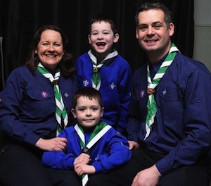 22nd Donegal (Gweedore) Group Leader Roisin Doherty with sons Padraig and Colm and husband Pearse at the newly formed groups inaugeral Investiture evening.