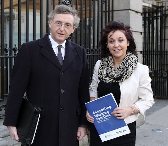  Photo caption: Avril McMonagle, County Childcare Manager with Alan Gray, Indecon International Economic Consultancy Group going into Leinster House to present the findings and proposals of the national report into childcare supports for working families.