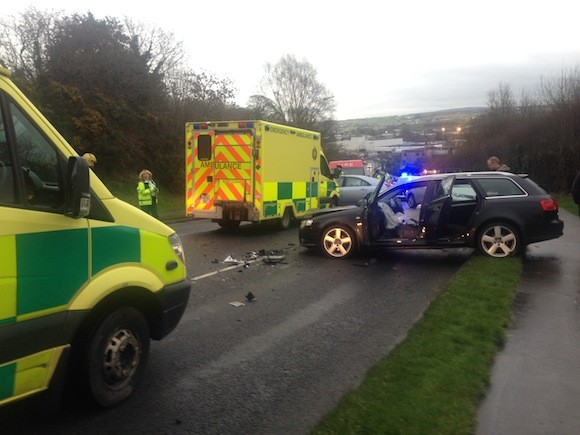 Emergency personnel at the scene of this evening's crash in Letterkenny.