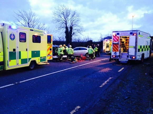 Ambulance and fire personnel at today's crash scene. 