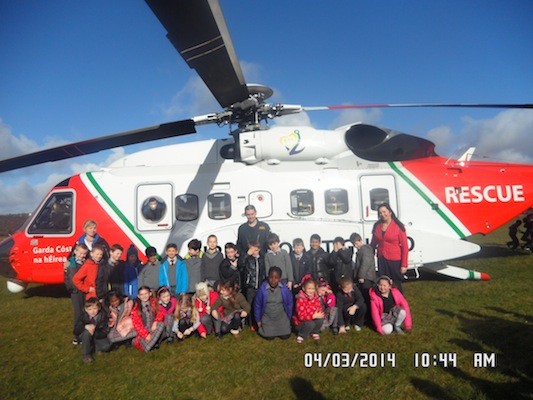 Pupils with the helicopter at Illistrin