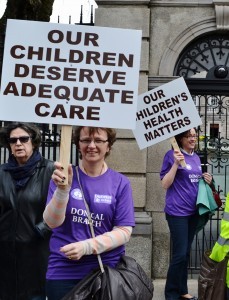 Rosie Devlin protesting outside Dáil Éireann 