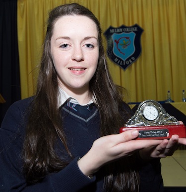 Orla McGonigle, Best Junior Cert at the Mulroy College prize giving on Thursday night last. Photo Clive Wasson.