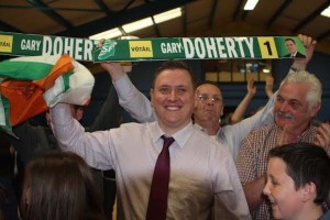 Gary celebrates topping the poll in Stranorlar. 