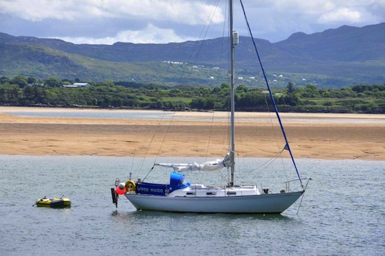 Wood Magic, the yacht at the centre of the mystery moored at Sheephaven Bay, Ard on Sunday. Photo by Moses Alcorn.