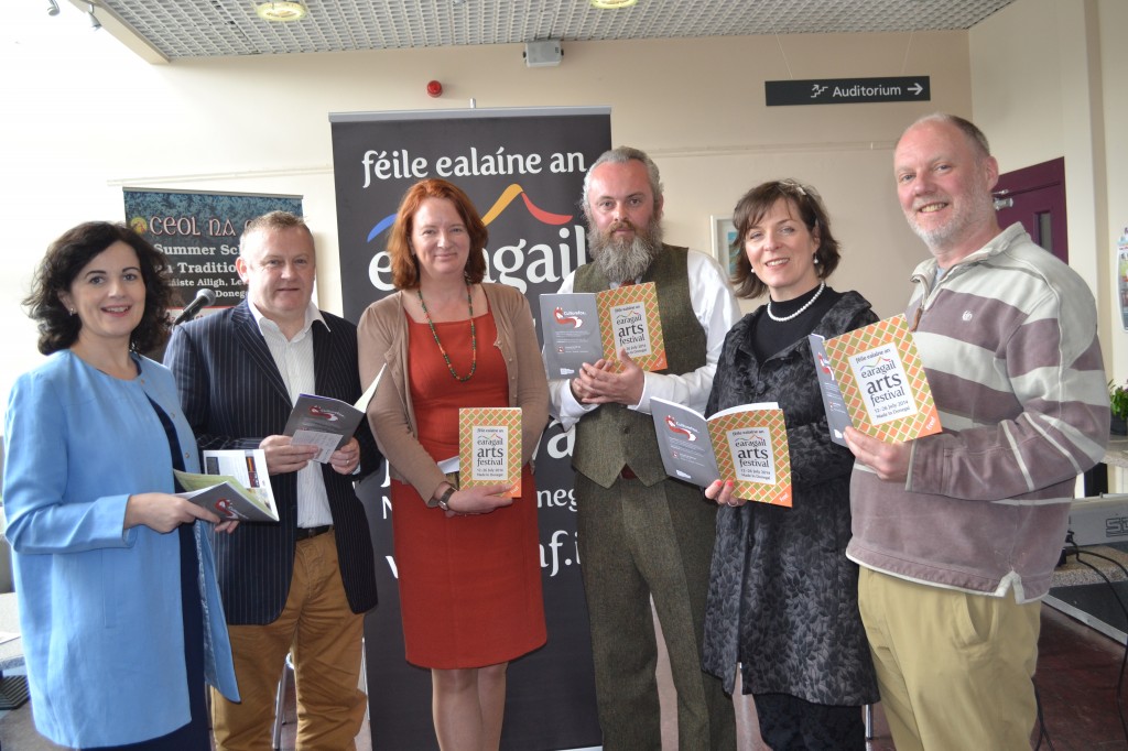 Pictured at the launch of Earagail Arts Festival are Failte Ireland’s Joan Crawford, Festival Chairman Dessie Larkin, Patricia Mc Bride, Festival Director, Paul Brown, Meabh Conaghan and Shaun Hannigan. Earagail Arts Festival is funded by The Arts Council of Ireland, Fáilte Ireland and Donegal County Council.
