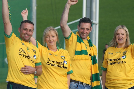 Seamus Gallen, Breege Lindsey,Ollie Reid and Deidre Browne cheer on the Donegal team in the search for the biggest Donegal fan