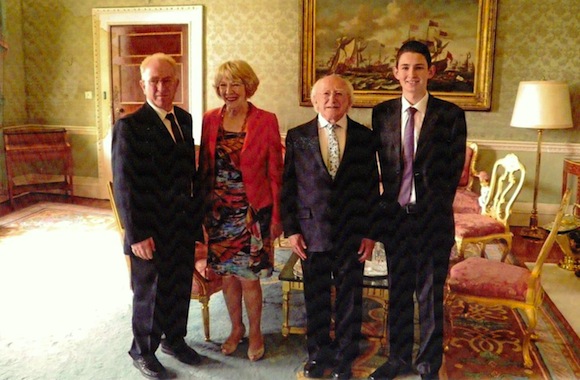 Pictured during the recent visit to Aras an Uachtarain are Michael Coll, Sabina Higgins, President Michael D Higgins and Declan Coll.