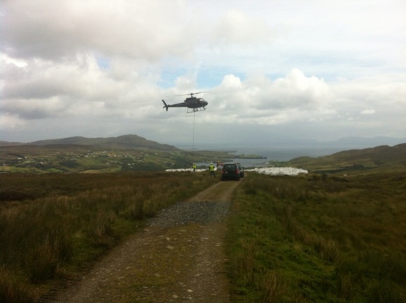 The chopper comes back for another load of stone to be delivered on Sliabh Liag.