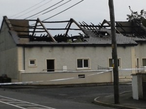 The Orange Hall in Newtowncunningham after is was badly damaged by fire this morning. Pic by Denis Hutton.