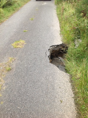 The massive hole where the road has collapsed outside Letterkenny.