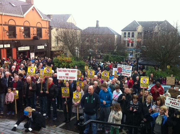 The crowd at today's anti-water charge's protest at Letterkenny's Market Square. Pic Donegal Daily.