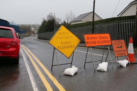 Diversion in place at Navenny, Ballybofey where the road is currently flooded. PIc by Gary Foy.