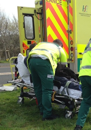 Seamus Duffy is taken into an ambulance after his suspected heart attack back in April.