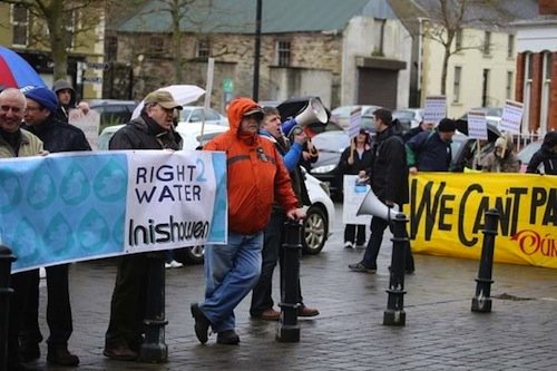 Protestors outside County House this morning. Pics by North West Newspix.