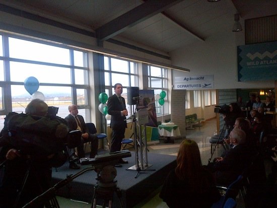 Minister Pascal Donoghue launches the Aer Lingus service this afternoon. PIc Donegal Daily.