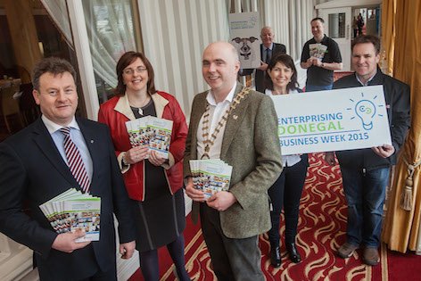 Pictured at the launch of Enterprising Donegal Business Week 2015 are County Manager Seamus Neely; Ursula Donnelly Donegal Local Enterprise Office; Mayor of Donegal John Campbell; Rachel McIntyre of Mac’s Mace a guest speaker during the week; Local Enterprise Office client, PJ Patton of Patton Engineering; Danny McEleneny of Donegal Local Enterprise Office and Christy Lynch of Efficient Heating and Plumbing who are also clients of Donegal Local Enterprise Office.