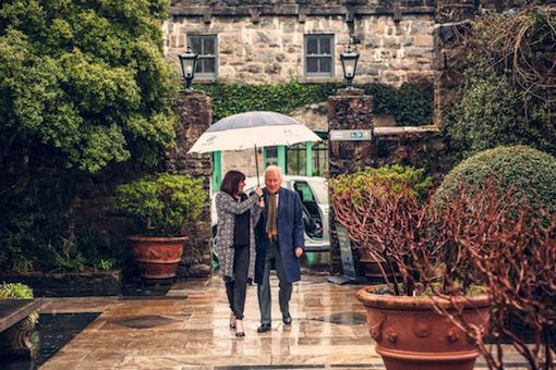 Gay Byrne makes his way through Glenveagh gardens to launch the Donegal Tourism brochure.
