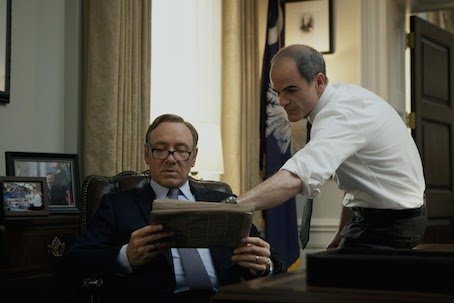 Actor Michael Kelly with Kevin Spacey on House of Cards.