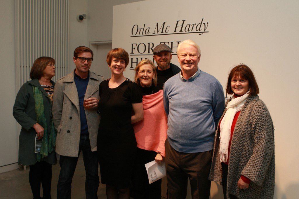 Orla Mc Hardy (third from left) with her family and friends at the opening of her exhibition at the Regional Cultural Centre in Letterkenny on Friday night. Photo Brian McDaid