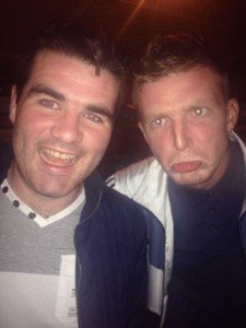 Diego Costa doppelganger Conor Greene 9left) pictured with teammate Chris Greene. 