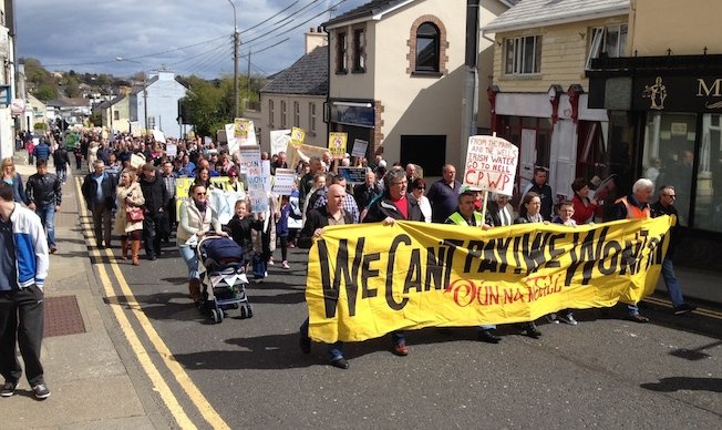 The large protest crowd walks up the Port Road in Letterkenny.