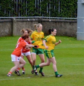 Geraldine McLaughlin gets hauled back during the clash today