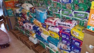 Some of the massive consignment of nappies as well as medication, toys and clothing.