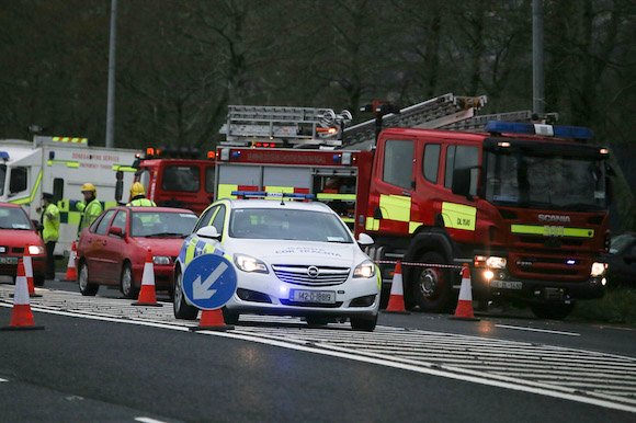 The emergency services at the scene of this evening's crash in Letterkenny. Pic by Northwest Newspix.