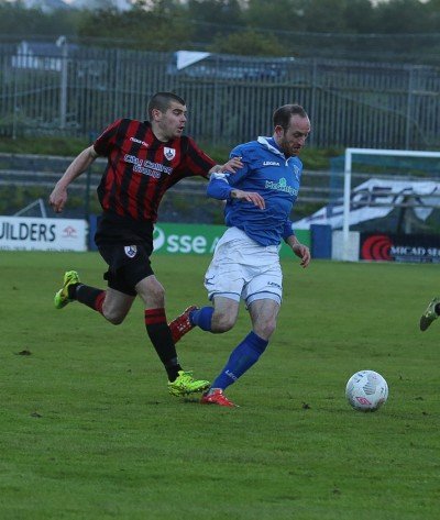 Michael Funston sets up a Finn Harps attack. Picture by Joe Boland. 