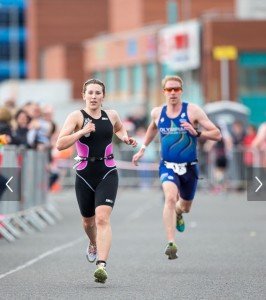 Siobhan Gallagher winning the ladies race at Firmus City of Derry Triatlon"
