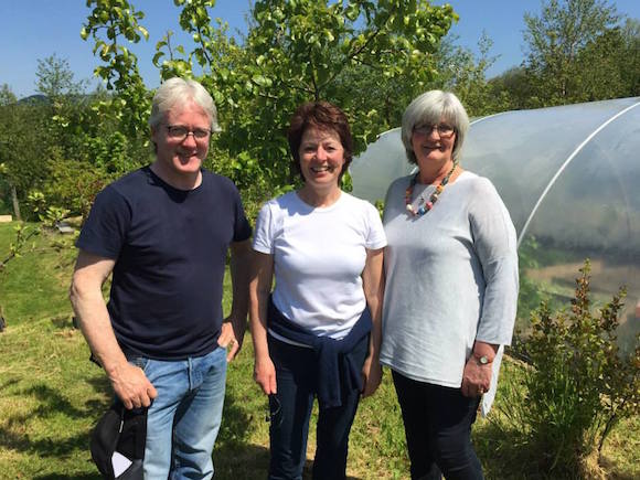 Sally O'Donnell, the founder and owner of Donegal and Ireland's first outdoor school, pictured with Helen and Brian from RTE's Nationwide who filmed at Glen Outdoor School, Glenswilly in June. The programme will air on RTE 1 this Friday, 4th September at 7pm.