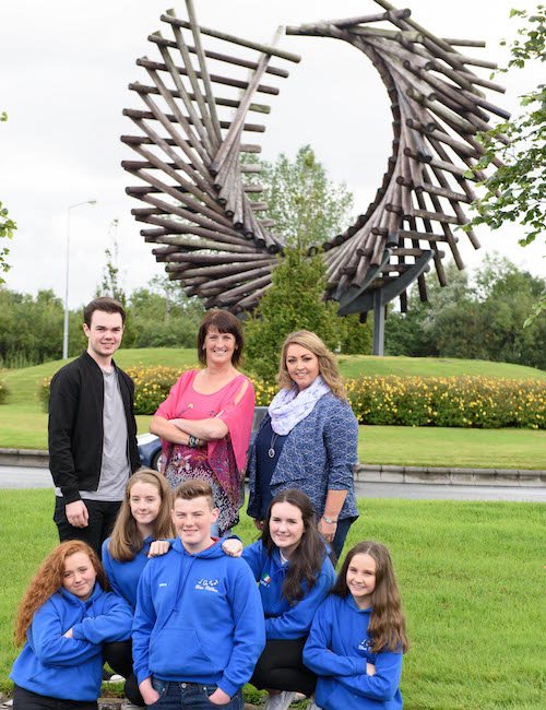 Blue Ribbon Junior Eurovision -Laura Foody, Kyra McBrearty, Ciara O Malley, Aife Davis (all pupils of Loreto Convent, Letterkenny) and Jason McLaughlin (Errigal College) representing Blue Ribbon Arts, under the band name, ‘Sceitimíní’, with Trudy O'Donnell, Brighdin Carr and Jason Fiel. Photo Clive Wasson
